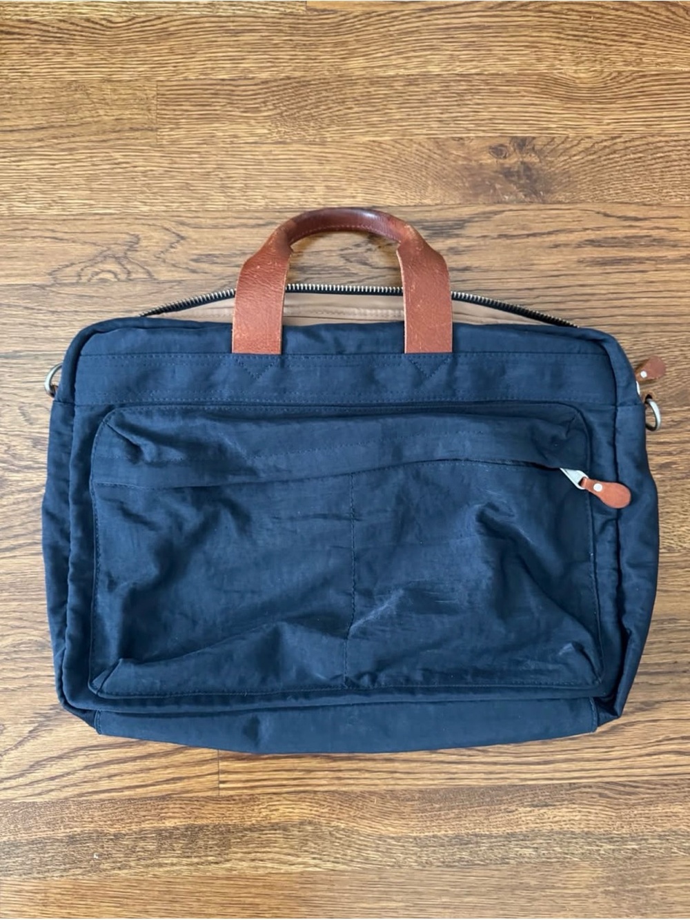 J. Crew Navy Laptop Briefcase with Brown Leather Handles